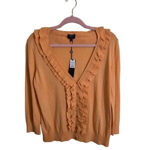 Talbots NWT Pima Cotton Ruffle V-Neck Cardigan Sweater Size S